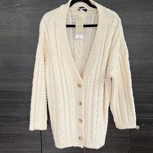 Mango Cream Cable Knit Cardigan